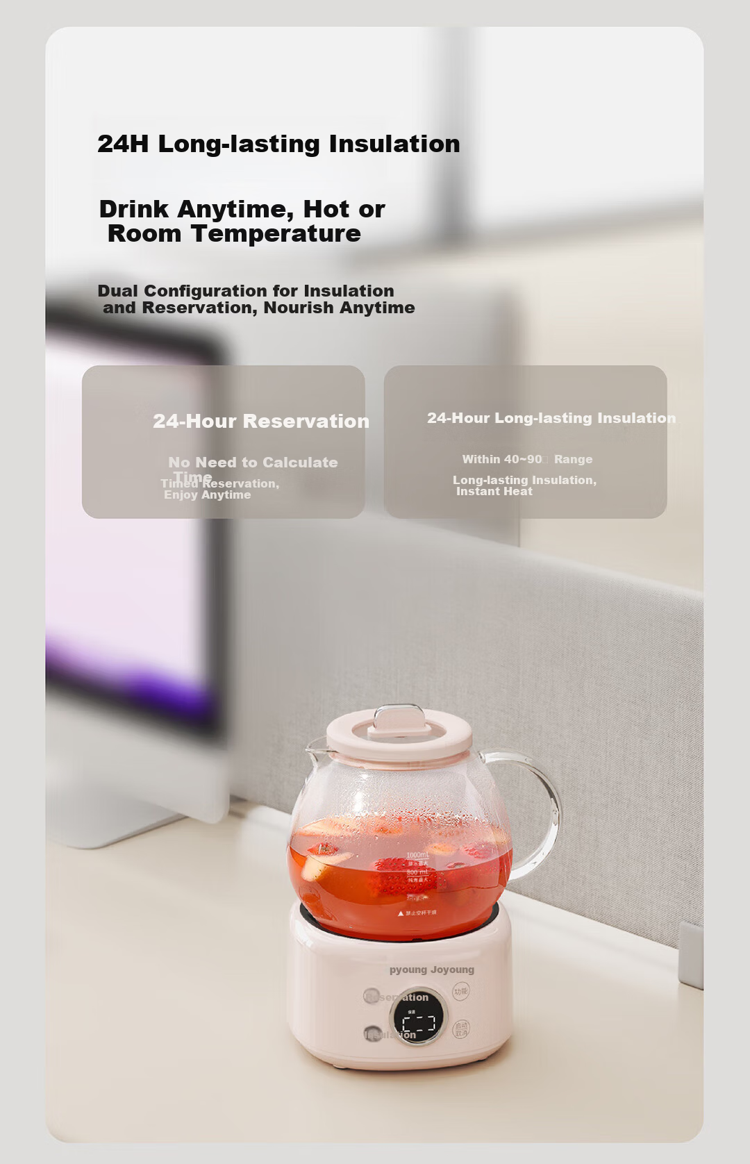 Joyoung 1L Glass Health Pot Temperature Control Kettle Multifunctional Tea Kettle Office Flower Tea Kettle No Glue Water Boiler 24H Reservation 24H Keep Warm K10D-WY102 17