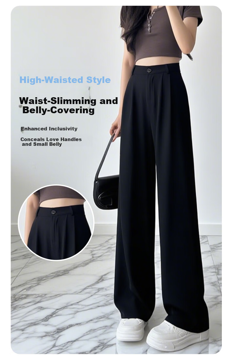 FitonTon Women's Casual Dress Pants Autumn Winter 2025 Fashion Versatile High-Waist Straight-Leg Slim Wide-Leg Trousers 2