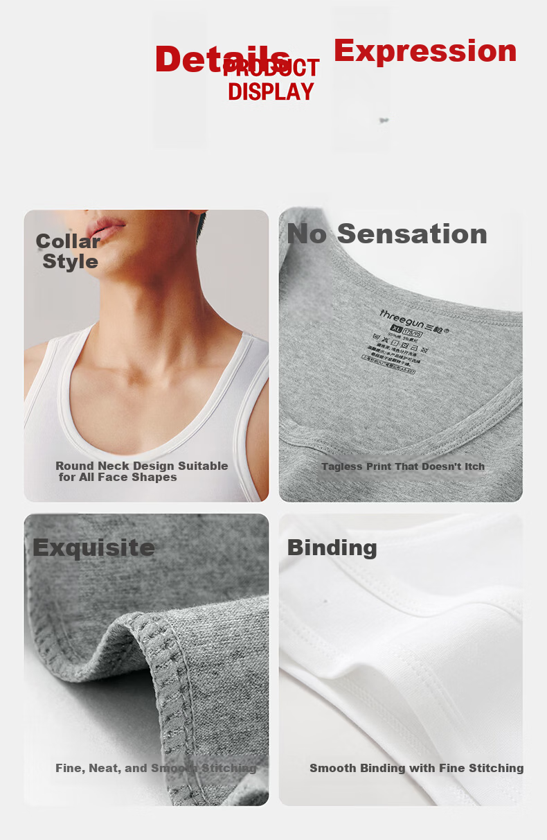 THREEGUN [2-Pack] Men's 3A Antibacterial Anti-Mite Breathable Stretch Cotton Sports Tank Top 11