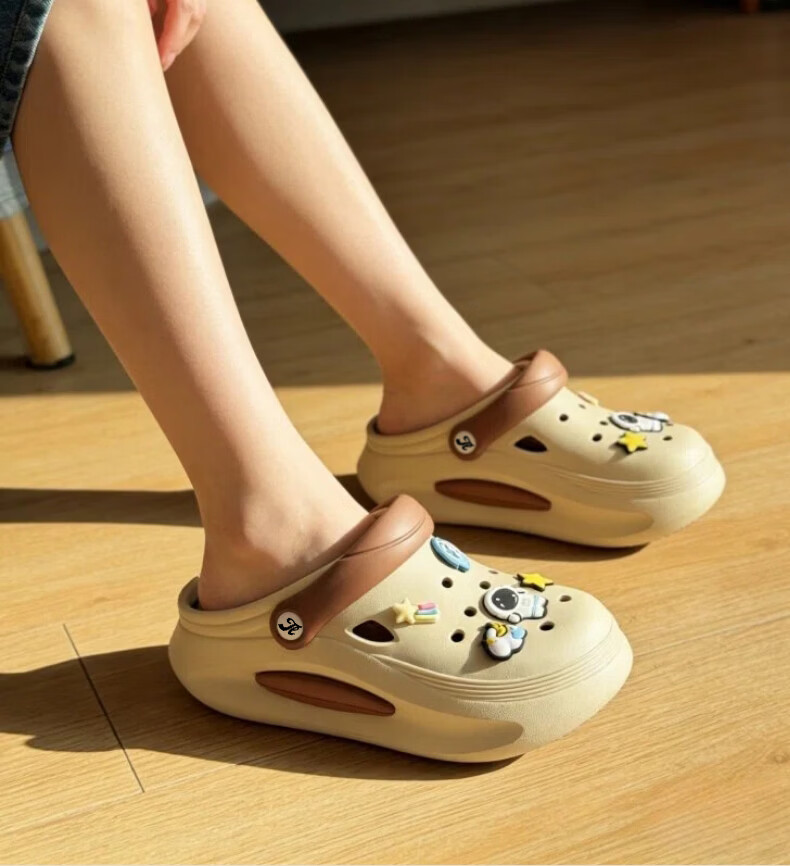 TonLion Women's Summer 2026 Hole Shoes, Height-Increasing Dual-Purpose Casual Sandals, Beach Slippers, Yellow, Size 36-37 8