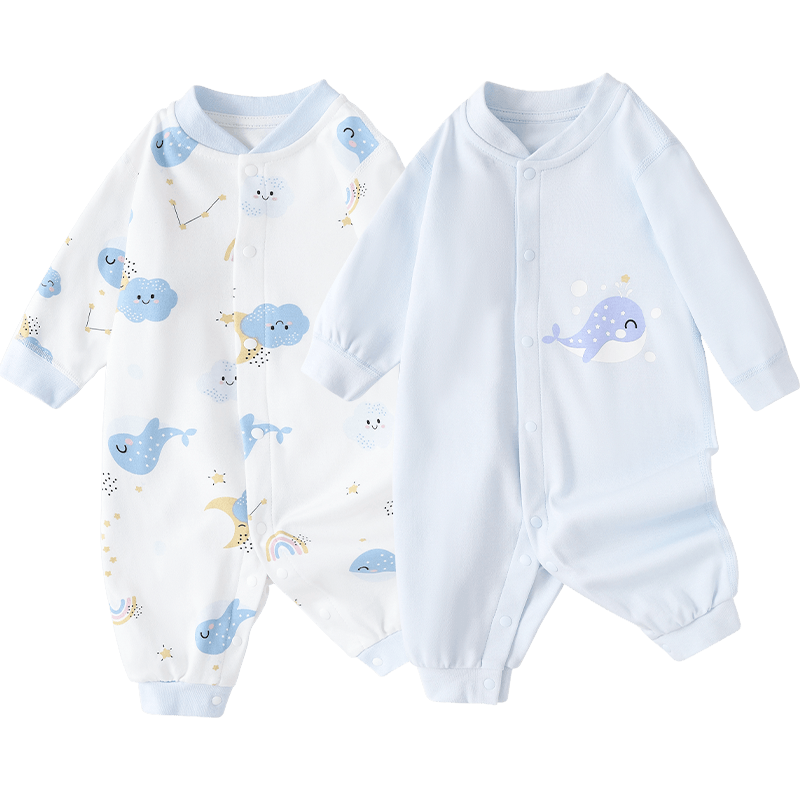 Shubeiyi 2-Pack Baby Clothes Full Moon Newborn Romper One-Year-Old Baby Crawling Suit Spring Summer Cotton Blue 90