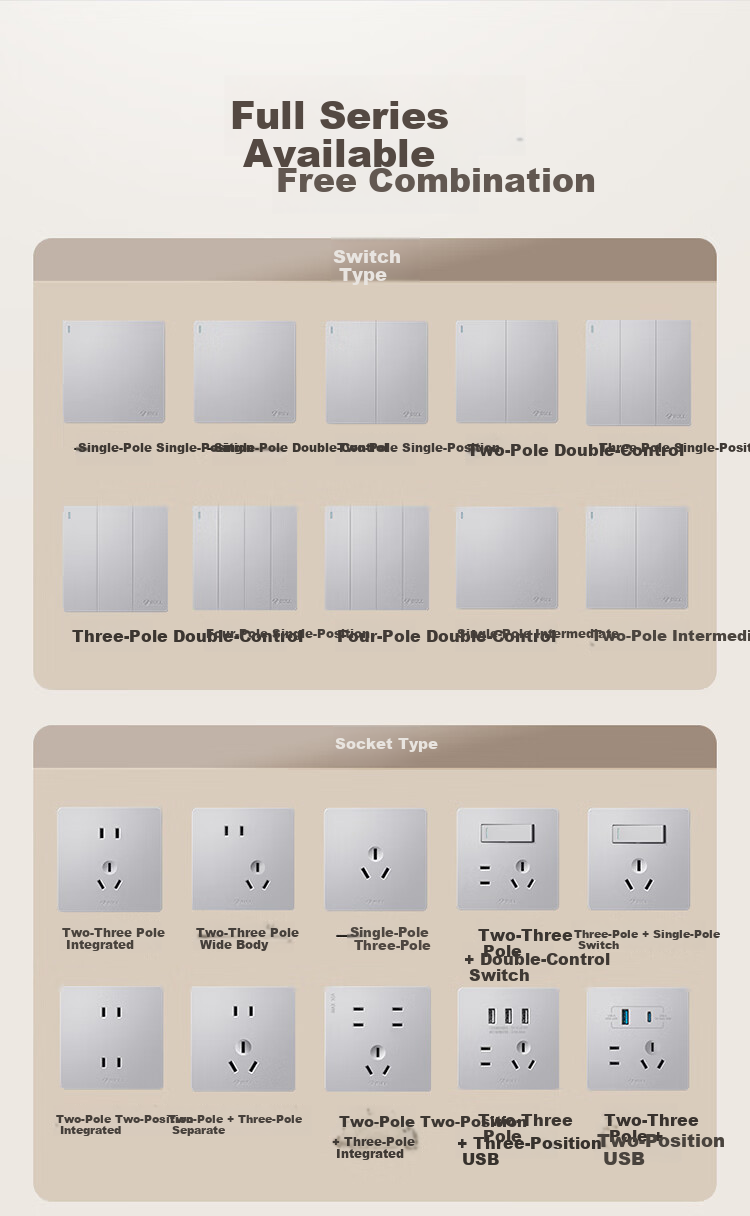 BULL G12 Series One-Gang Three-Way Switch 86-Type Panel G12K134 Cream Space Silver 16