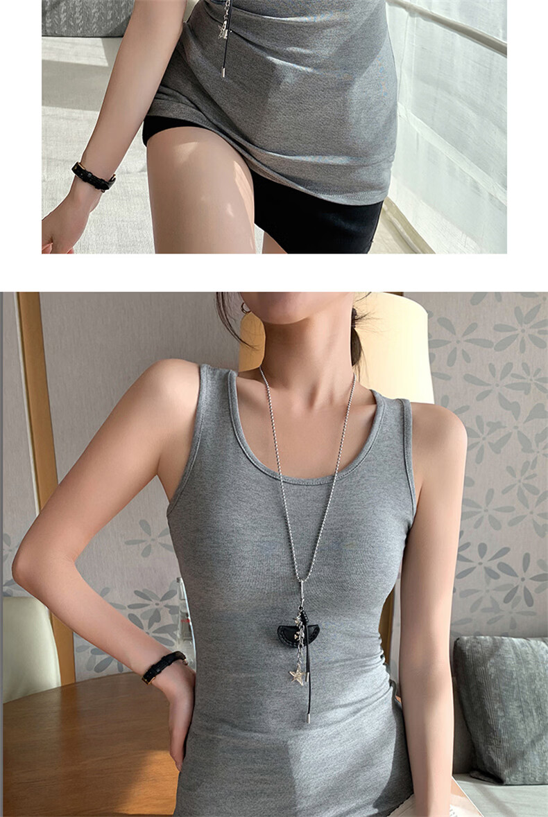 Langsha Women's Mid-Length Slim Fit U-Neck Sleeveless Tank Top, New Style, Extended Length, Layering and Outerwear 16