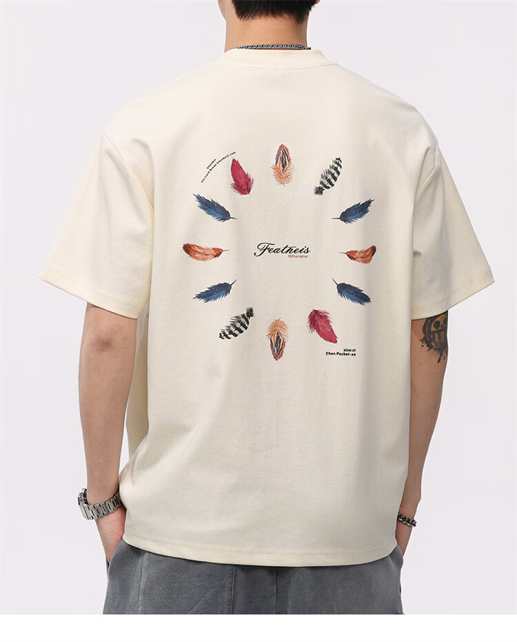 MARK FAIRWHALE Men's Summer Heavyweight Cotton Short Sleeve T-Shirt Fashion Printed Casual Tee Apricot S 6
