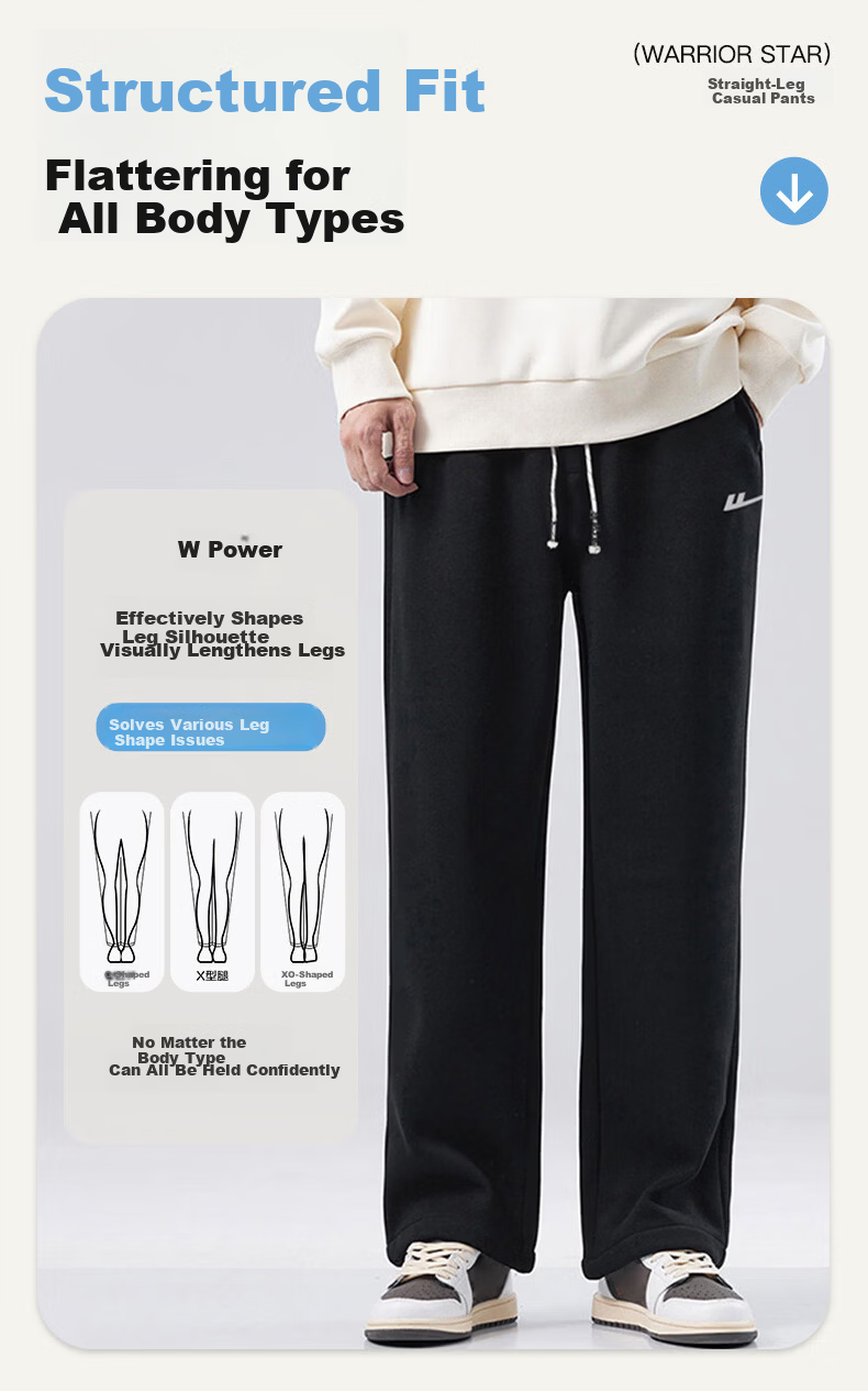 Warrior Casual Pants for Men, Straight-Leg Wide-Leg Trousers, Sports Sweatpants for Men, Versatile Long Pants, Black, Size M 4
