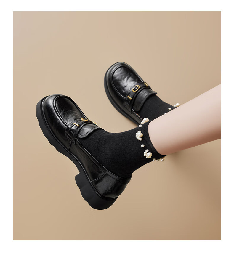 Saturday Thick Sole Loafers Women 2026 Summer New Retro British Style Slip-On Commuter Versatile Black Leather Shoes 14