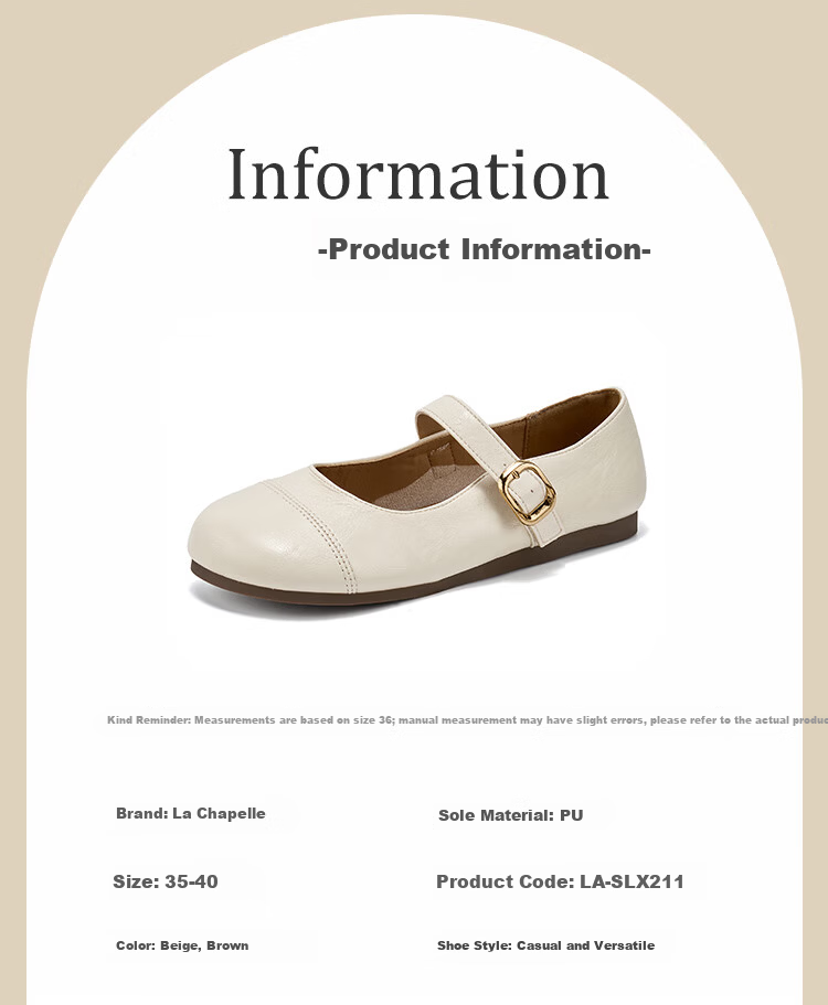 La Chapelle Women's Mary Jane Shoes Casual Versatile French Style Single Buckle Leather Shoes - SLX211 Beige Size 37 3
