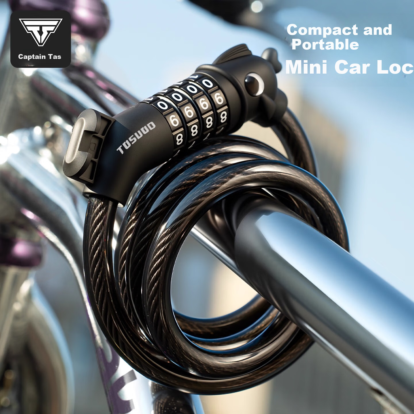 Tas Captain Waterproof Rustproof Anti-theft Bicycle Combination Lock for Mountain and Road Bikes Black 9