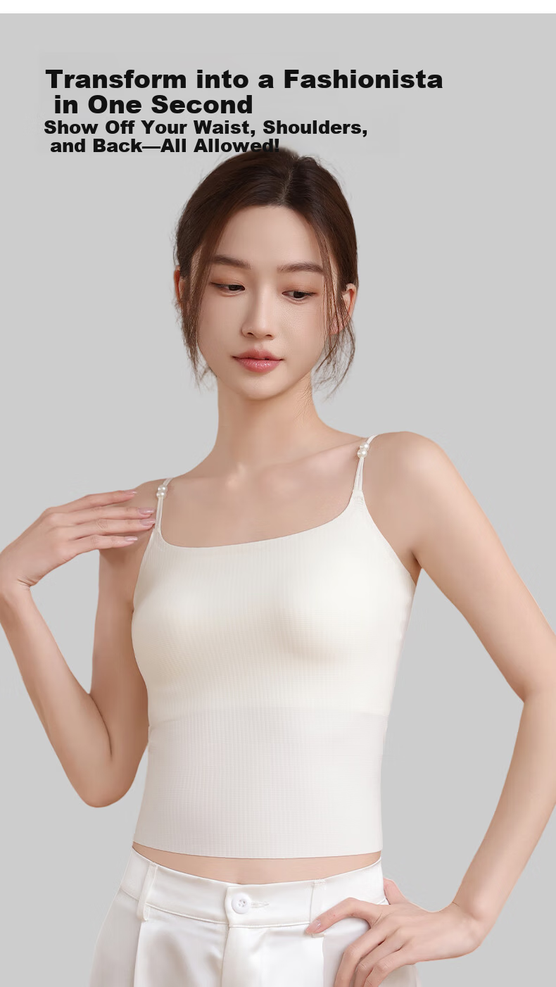 Herbal Original Color Women's Camisole Vest with Invisible Seamless Bra, Light Thin Pearl Thin Straps, Padded Base Layer, Beautiful Back Vest for All Seasons 7