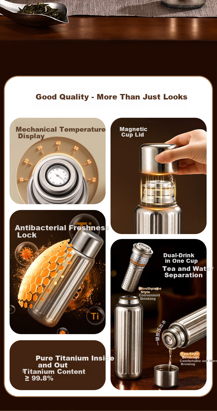 FUGURNG BESTJOY Pure Titanium Coffee Mug Insulated Cup High-Quality Portable Outdoor Water Bottle Titanium Color 560ml Gift Box Set 2
