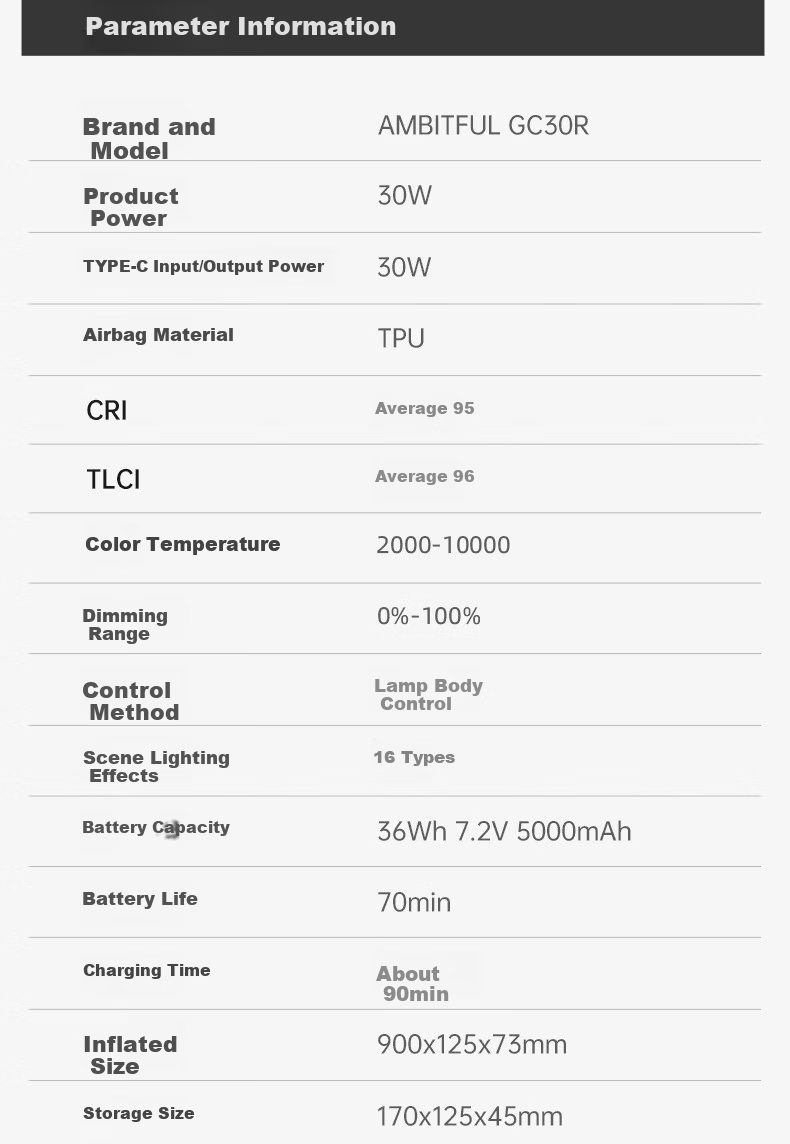 AMBITFUL ZhiJie GCA30C Air Column Light Dual Color Temperature RGB Video Photography Fill Light Live Streaming Wedding Camping Portable Soft Light Outdoor Live Streaming Light 34