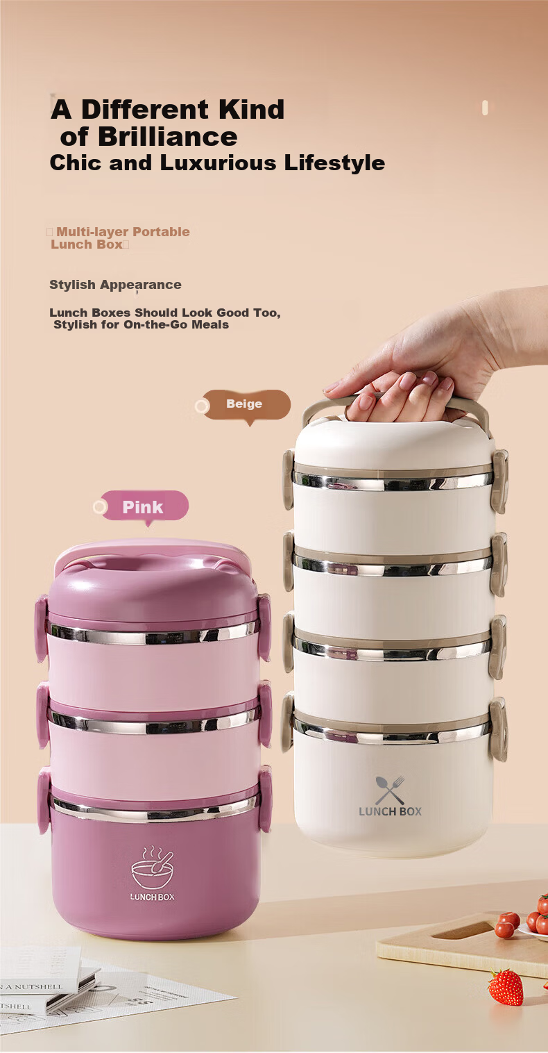 LINGCHEN Insulated Lunch Box Microwaveable Thermal Container Three-Layer Large Capacity 2-4 Hours Extended Multi-Layer Food Storage Box 9