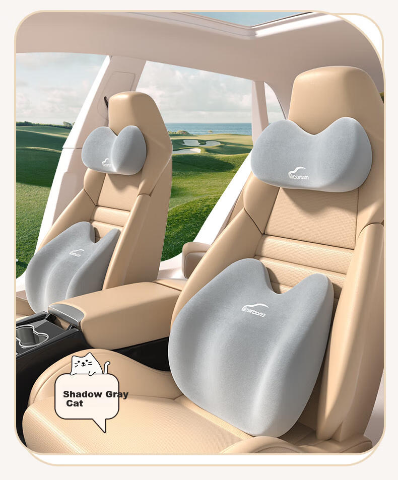 ICAROOM Car Headrest and Lumbar Support Set Memory Foam Neck Pillow Cervical Spine Cushion Car Waist Pillow Lumbar Support Cushion 22