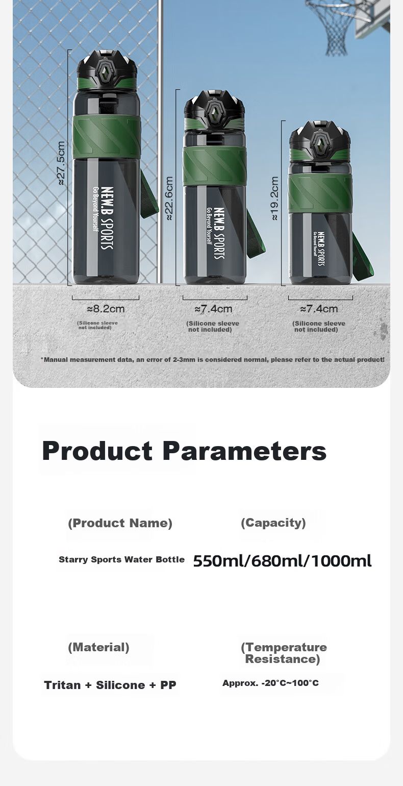 NEWB Sports Water Bottle for Men, Women And Children, Large Capacity Tritan Plastic Fitness Bottle for Summer Drinking And Hydratio 22