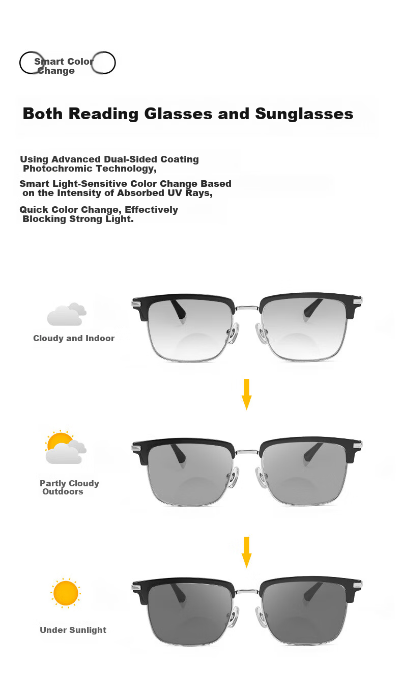 Sunset Red Bifocal Presbyopic Glasses for Men, Photochromic Sunglasses for Summer, AX5404, 300 Degree 4