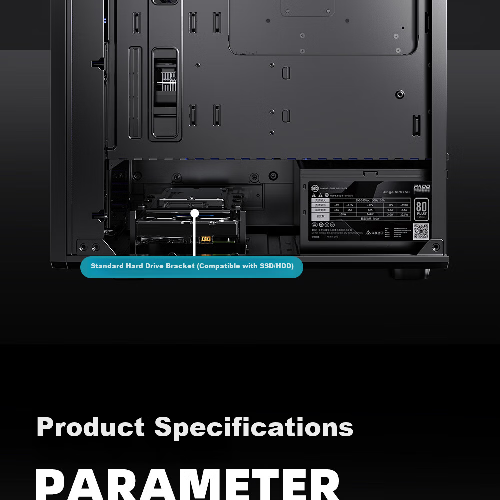 PADO Fengdu 5 Black Desktop Computer Case Supports M-ATX Motherboard with Type-C Front Panel Iron Mesh Sliding Glass Design 8 Fan Slots 18