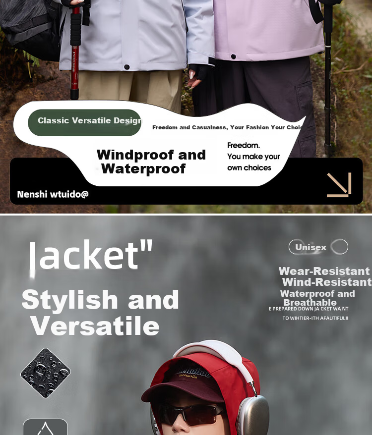 JEEP SPIRIT 3-in-1 Men's Autumn Winter Windproof Waterproof Jacket Outdoor Sports Coat for Women Black 4XL 2