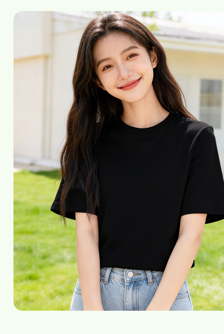 Yiershuang 100% Cotton Short Women's Basic T-Shirt Loose Fit Short Sleeve Top 15