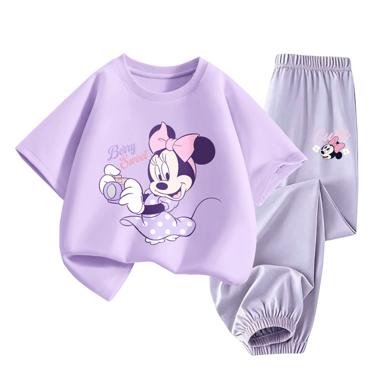 Disney Kids Set Boys and Girls Cotton Short Sleeve Ice Silk Mosquito-Proof Pants Disney Purple T-Shirt + Disney Purple K Pants Size 130