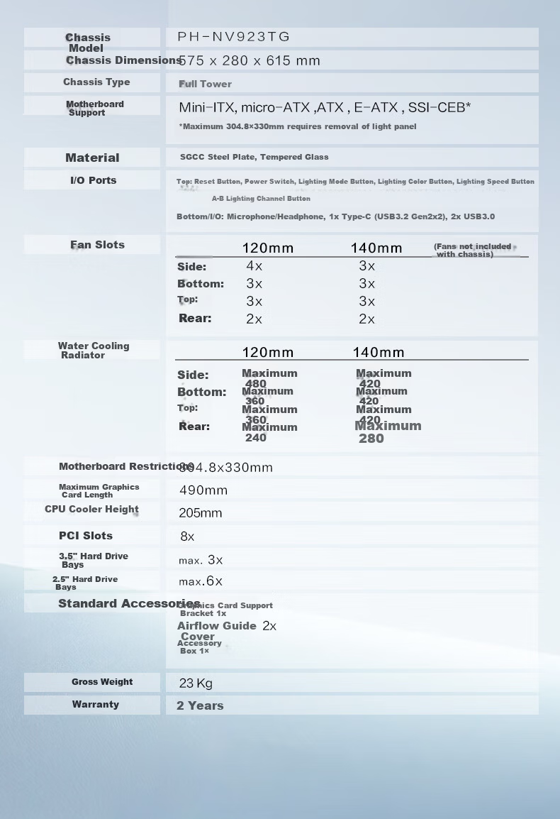 PHANTEKS NV9 White Frameless Full-View Seaview Computer Case (Dual 420/480 Water Cooling, EATX/SSI-CEB, ARGB Dual Channel Lighting Control, Type-C) 26