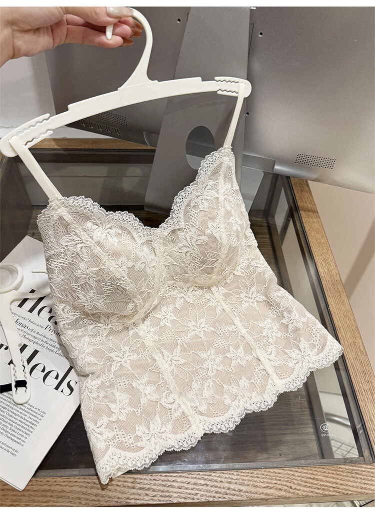 Tingmei French Lace Camisole Women's Spring Summer Backless Bra Padded Slim Fit Tank Top 2