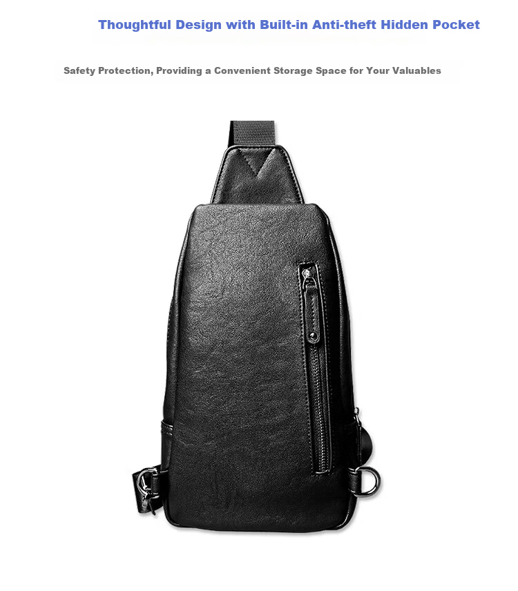 COW Chest Bag Men's Single Shoulder Bag Fashion Men's Crossbody Casual Trendy Durable C-8610 Black 12