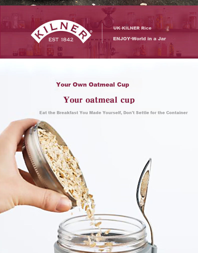 Kilner Overnight Oats Jar Glass Breakfast Cup Milk Cup Sealed Portable Food Grade with Measuring Lid and Spoon 350ml 2