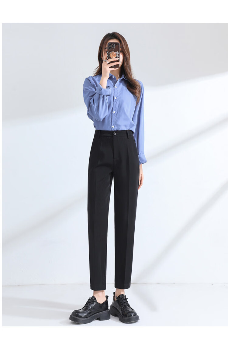 Langsha Women's Black Suit Pants New Small Size Casual Loose Slim Harem Work Office Formal Trousers 10