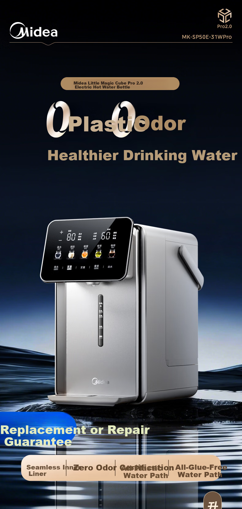 Midea Little Cube Pro Upgraded Electric Hot Water Bottle Food Grade 316L Smart Home 5L Fully Automatic Power-Off Insulation Constant Temperature Detachable Baby-Friendly 31W Pro 4