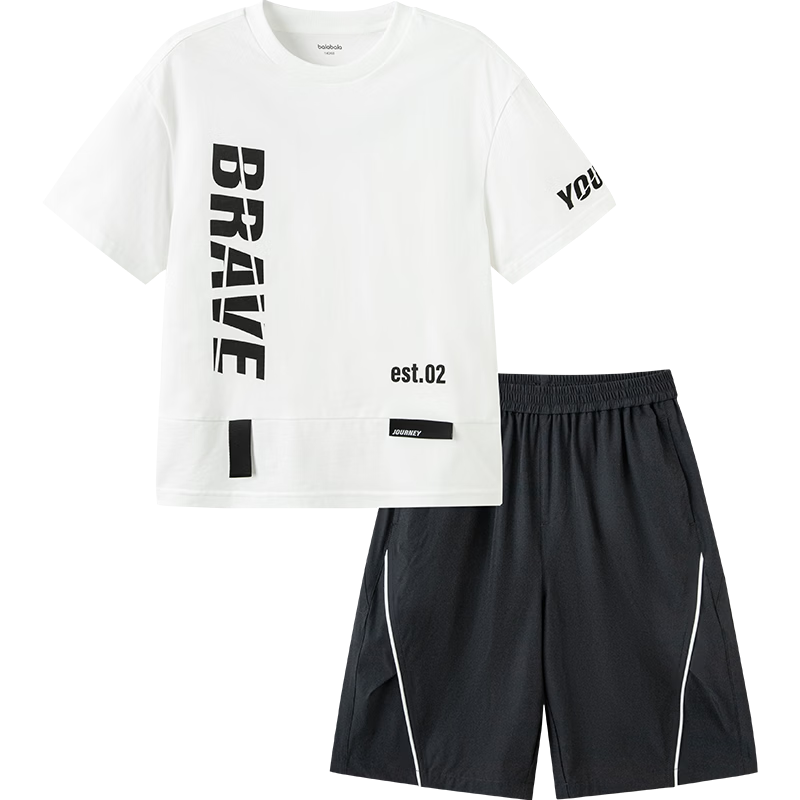 BALABALA Boys' Short-Sleeve Set, Children's Two-Piece Outfit for Older Kids, 2026 New Summer Style, Moisture-Wicking Quick-Dry T-Shirt And Pants