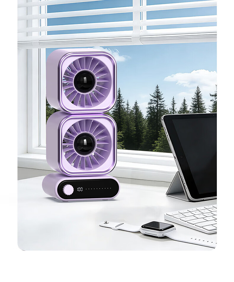 Stek [100-Speed Dual-Core] Desktop Fan Cooling 360° Oscillation Silent USB Rechargeable Portable for Dormitory Office Bedside Outdoor Camping 9