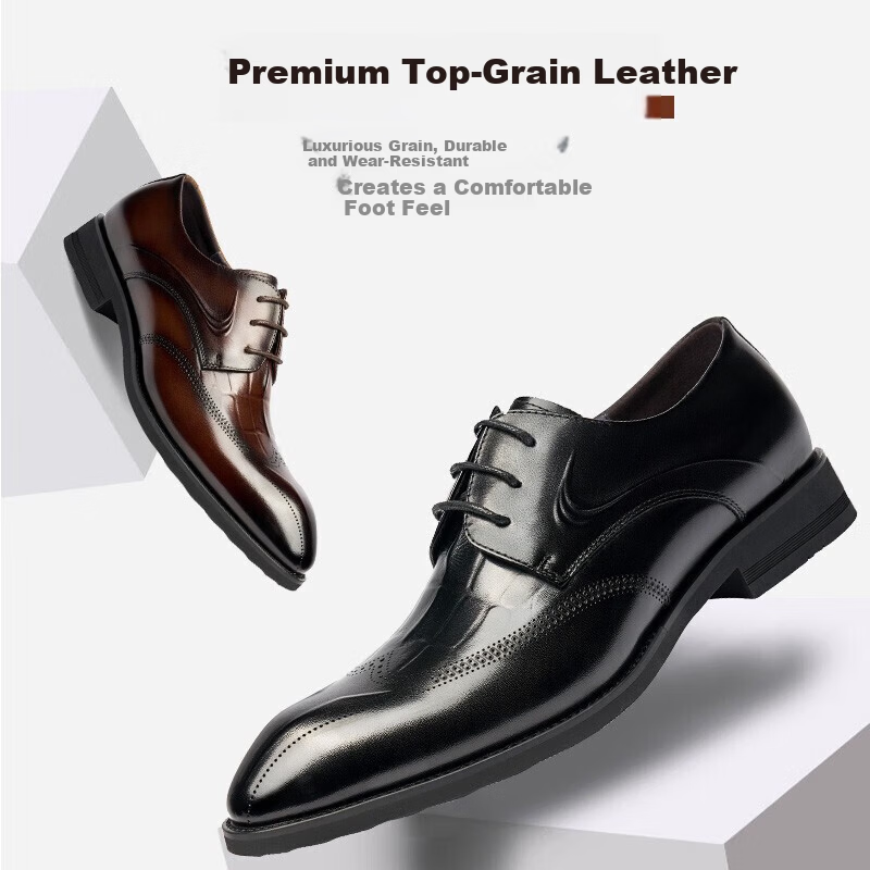 LAORENTOU Men's Crocodile Pattern Embossed Leather Dress Shoes First Layer Cowhide Business Formal Shoes 522010219 Black Size 38