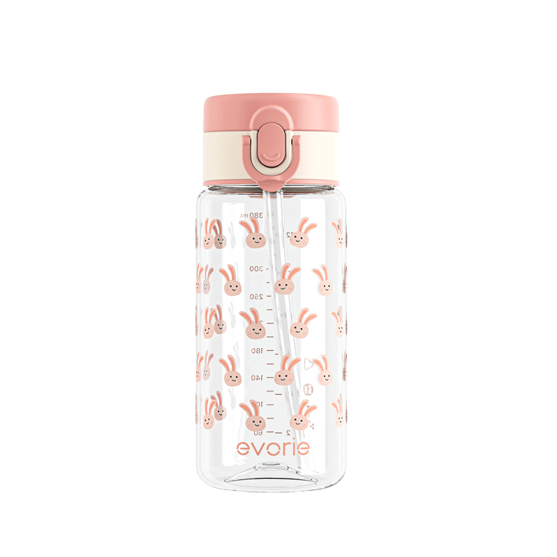 Evorie Children's Straw Water Bottle 18 Months+ Kindergarten Toddler Large Capacity Tritan Leak-Proof Bottle 380ml