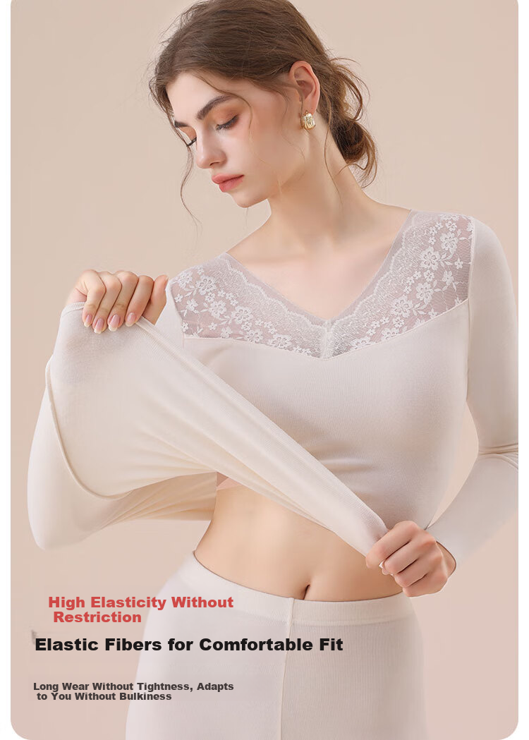 MiiOW Acrylic Thermal Women's Warm Underwear Lace Top Autumn Winter Slim Fit Base Shirt Black 5