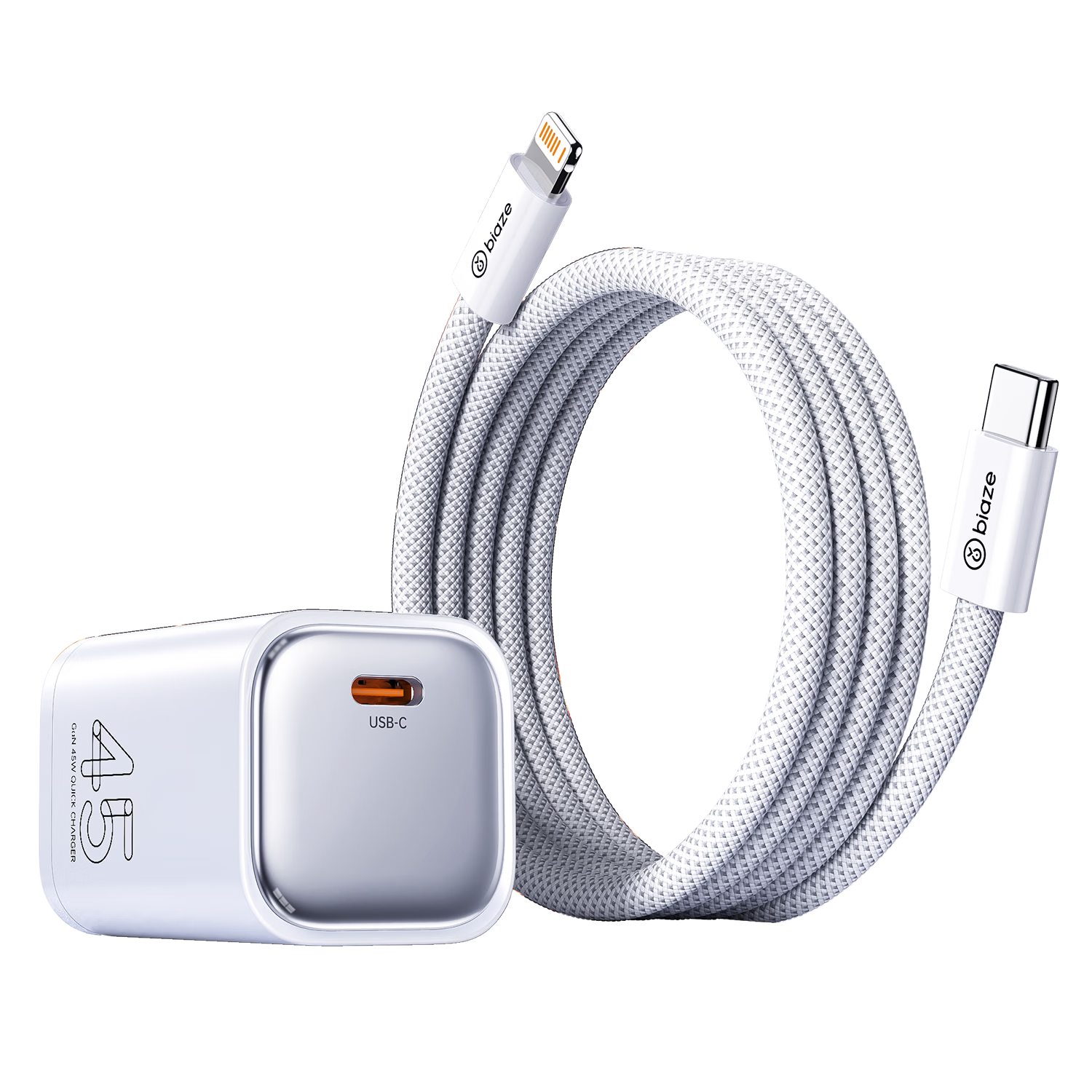 BIAZE GaN PD 45W Charger Set for Apple iPhone 14 Pro Max 13/12 iPad Lightning to Type-C Fast Charging Cable 2M