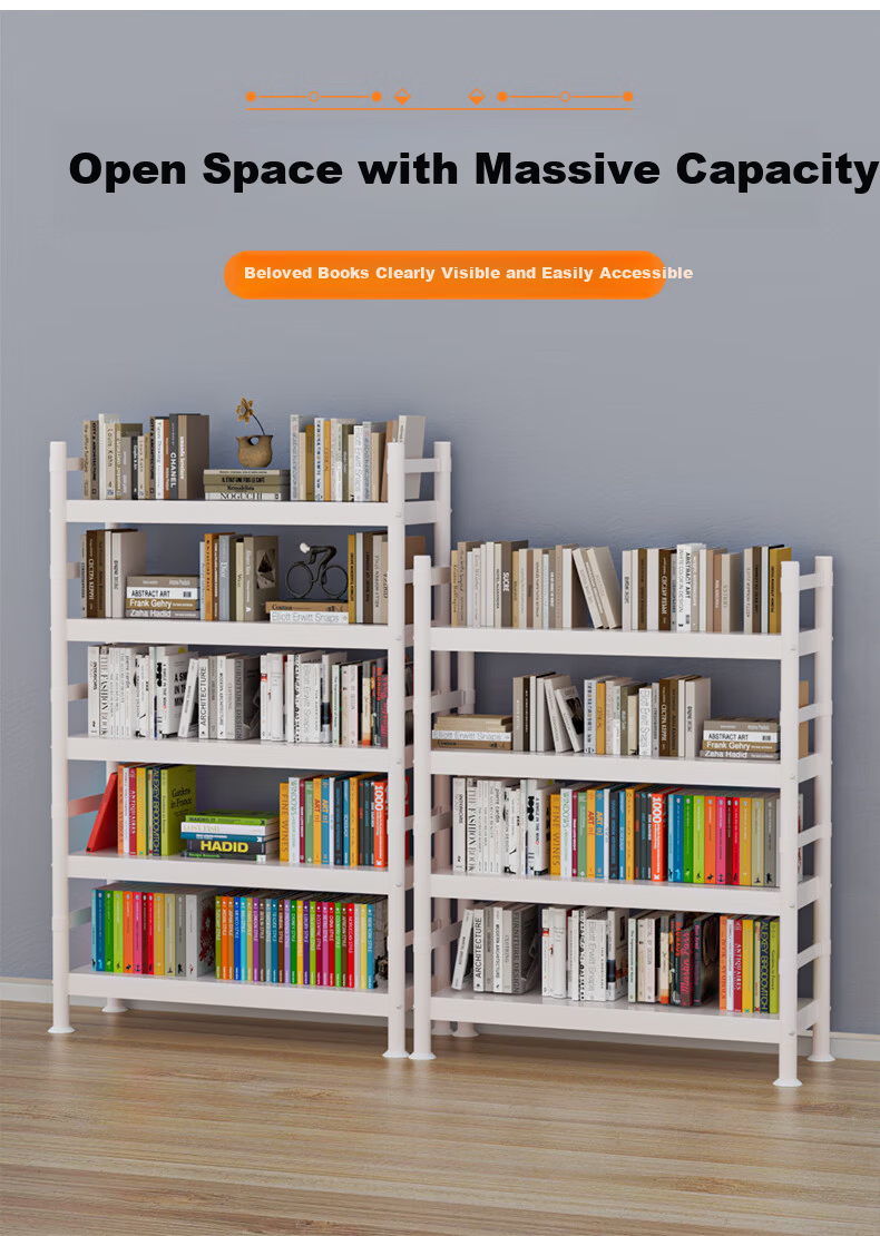 UOEN Bookshelf Kitchen Storage Rack Floor Multi-layer Steel Simple Bookcase Home Integrated Wall-mounted Student Iron Storage Rack 3