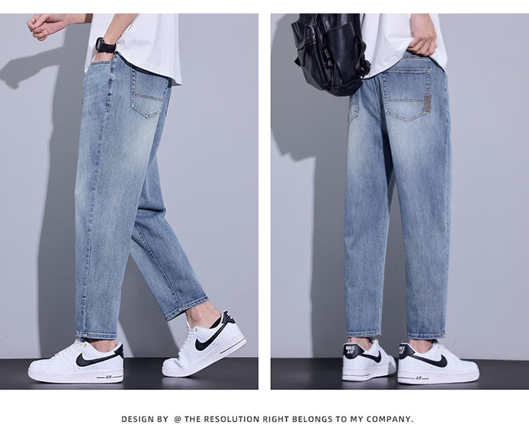 TUCANO Men's Summer Fashion Casual Loose Straight-Leg Cropped Jeans Retro Blue 32 15