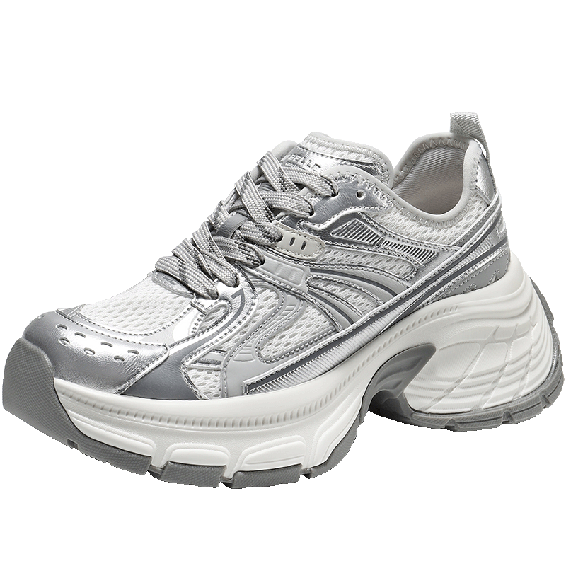 Belle Qixi Gift Yun Whale Dad Shoes Couple Style 2026 New Casual Height Increasing Shoes JD018 Flowing Silver - Breathable Model Size 38