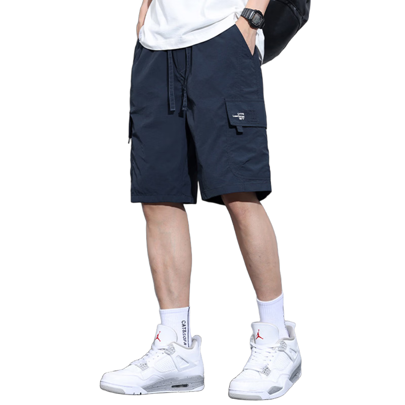 JEEP SPIRIT Ice Silk Cargo Shorts for Men, Summer Lightweight Loose-Fit American Casual Five-Point Pants, Royal Blue, XL
