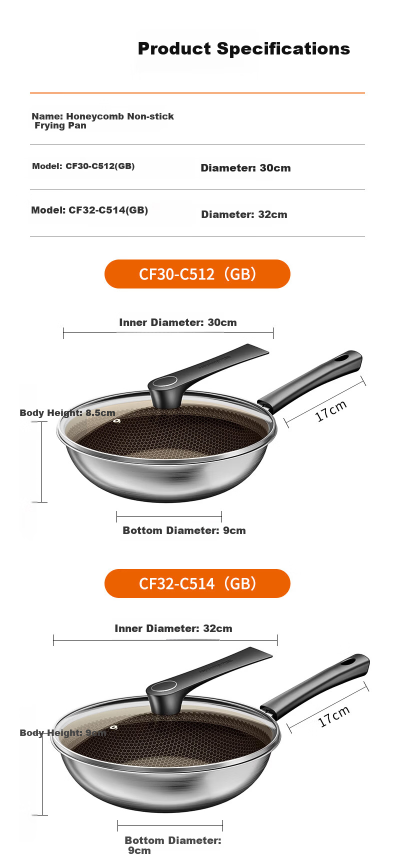 Joyoung 32cm Titanium Non-Stick Frying Pan Wok, Flat Bottom, Compatible with Induction and Gas Stoves, 304 Honeycomb Surface 9