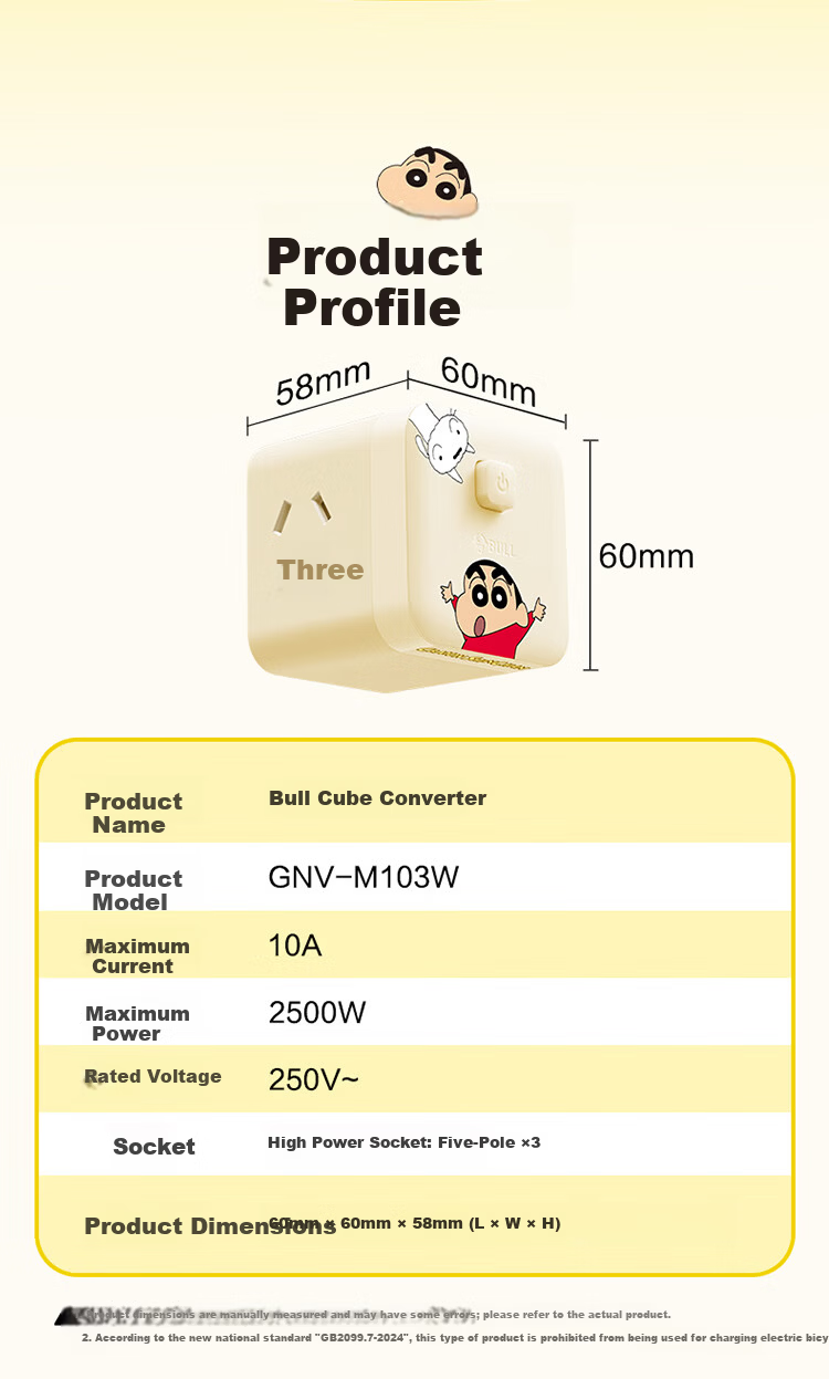 BULL x Crayon Shin-chan IP Co-branded Mini Cube Socket / 3-in-1 Converter / Power Strip / Extension Board / 3-Outlet Wireless Master Switch GNV-M103W 17