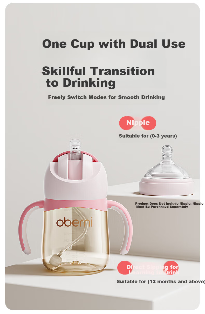 Oubeni PPSU Children's Training Drinking Cup Kindergarten Primary School Direct Drinking Water Cup with Handle Straw Anti-Choking Anti-Drop Slide Cover Water Bottle 4