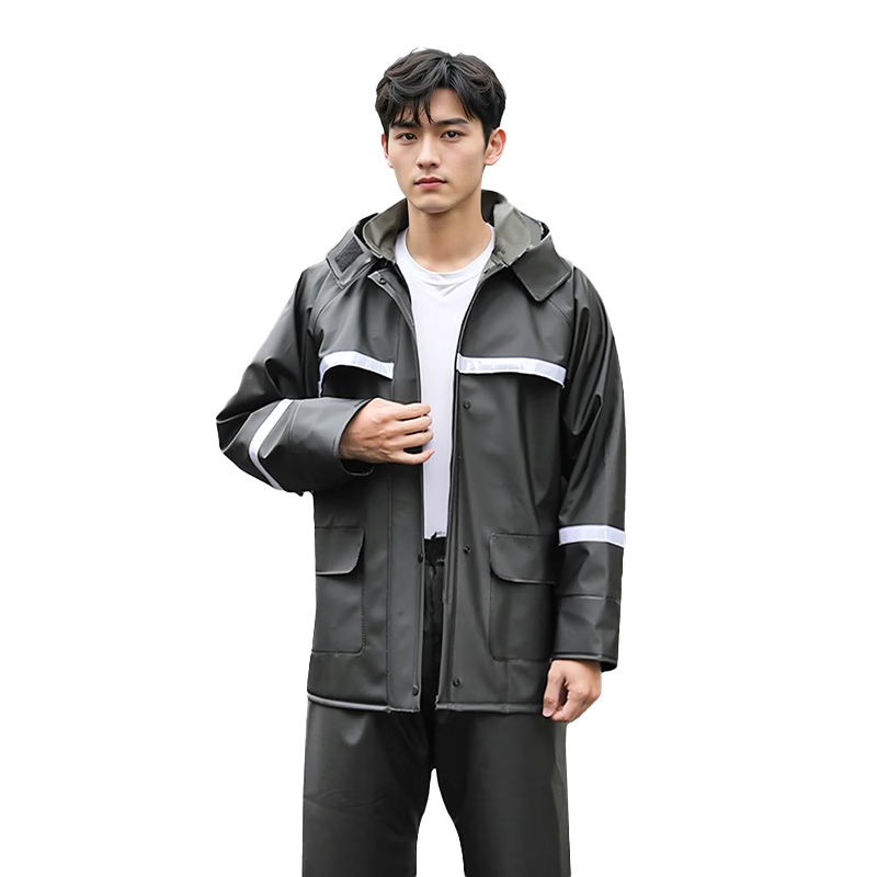 Leyoubai PVC Full Waterproof Raincoat Set 3XL with Rain Pants Adult Split Type Reflective Heavy Rain Cycling Delivery Traffic Jacket