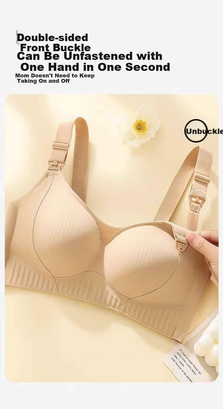 Moonbadi Maternity Nursing Bra for Pregnant Women, Convenient Shoulder Open Buckle, Bare Skin Seamless Wireless Push-Up Support Bra 3