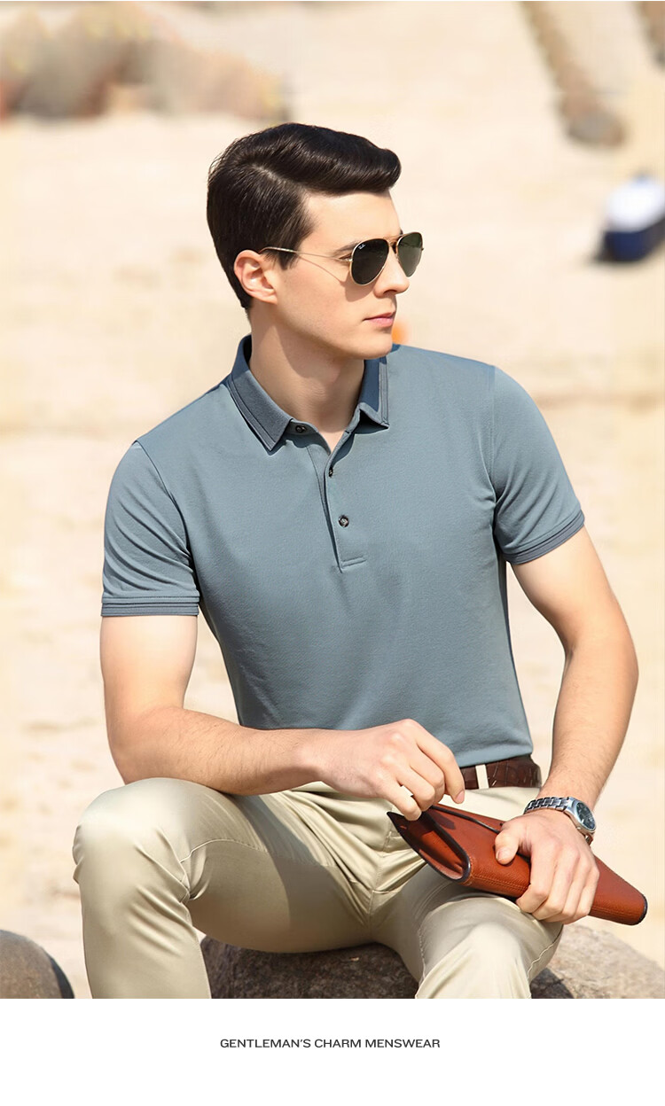 Andongniao [Mulberry Silk & Breathable Cotton] Luxury Business Summer Solid Color Short-Sleeve Polo Shirt, Men's Classic Versatile Collared T-Shirt 5