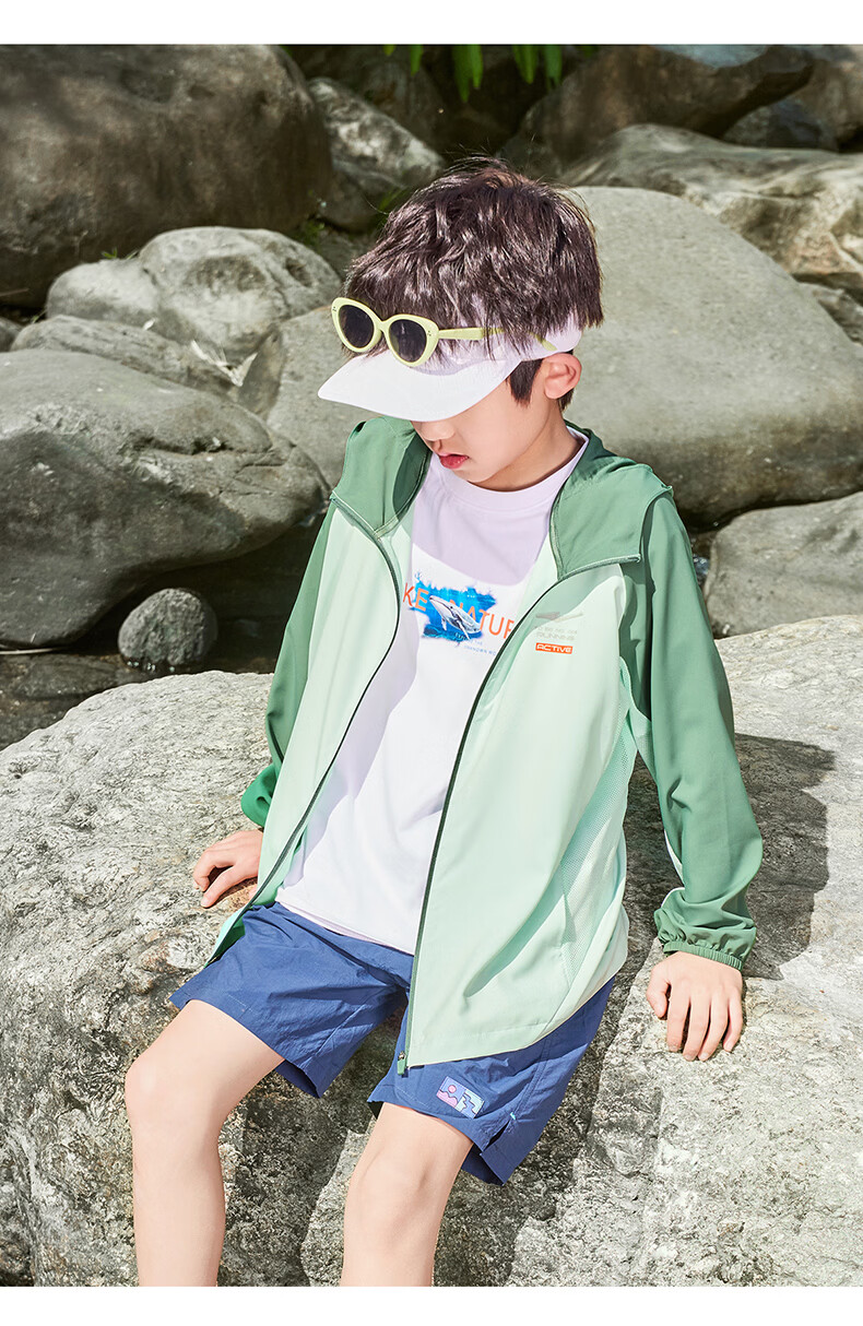 ERKE Kids Unisex Windproof Jacket Children's Sun Protection Coat UV50+ Hooded Trench Coat Tranquil Khaki 140 12