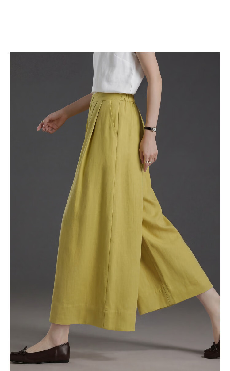 Demana [with Linen Lyocell] Summer Button High-Waist Wide-Leg Folded Slimming Cropped Casual Pants for Women Premium Feel 12