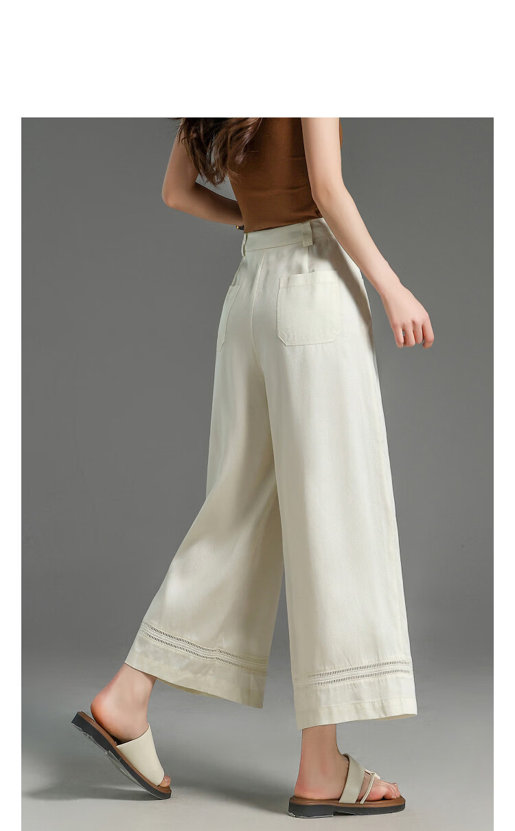 Demana [100 Lyocell] Summer Cropped Pants Simple Style Lace Splicing Straight Loose Slim Casual Pants for Women 9