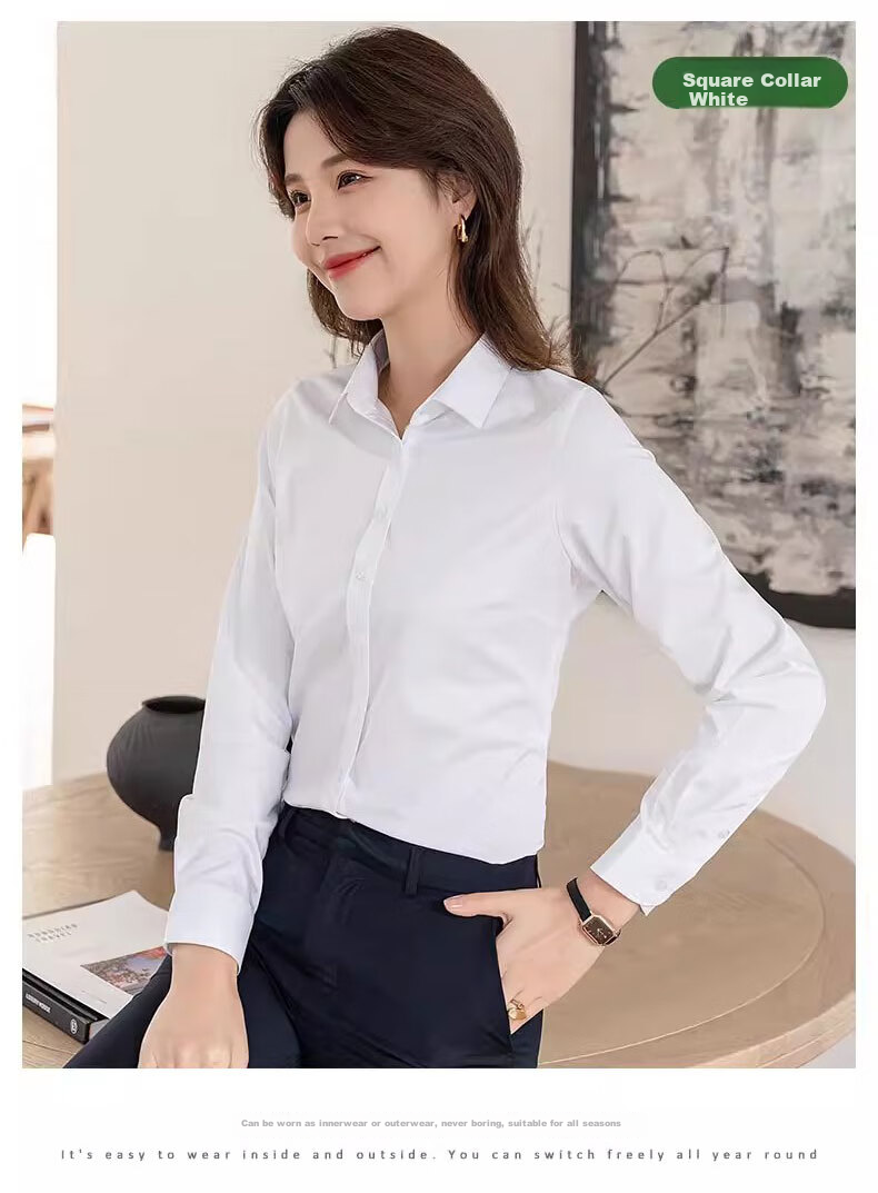 Romon Business Casual Women's Spring Fashion Professional Style Casual Lapel Long Sleeve Shirt Gray S 20
