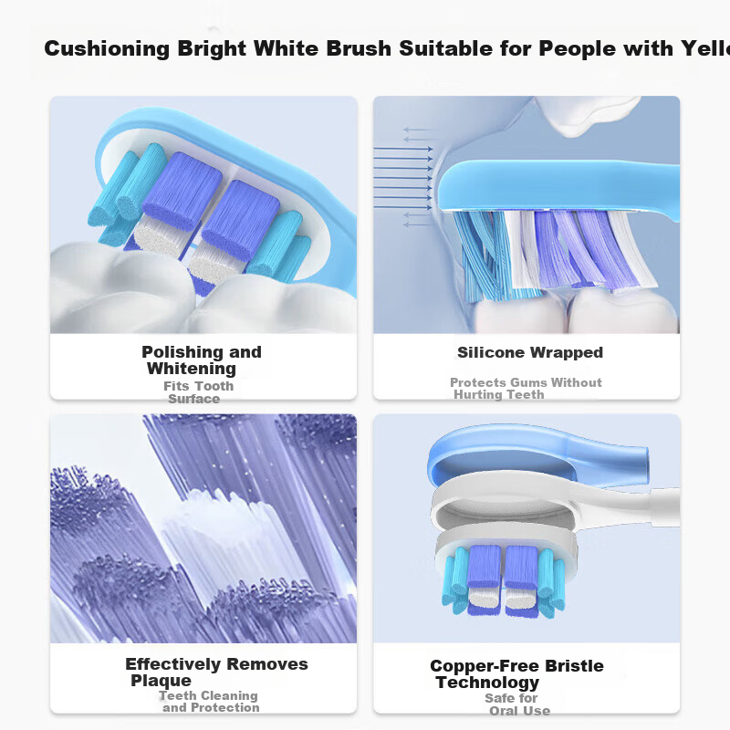 Dong Nai Lun Compatible Xiaomi (MI) Electric Toothbrush Heads T301/T302/T501 Replacement Brush Heads 6-Pack with Rubber Cushioning
